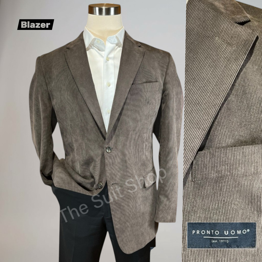 Pronto Uomo 44L Taupe Brown Ultra-Fine Pinwale Corduroy Sport Coat Blazer
